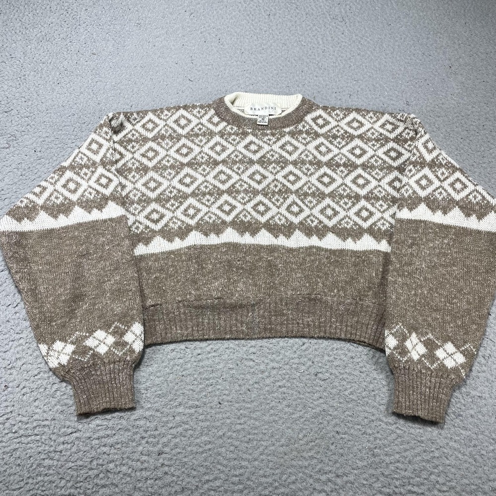 Brandini Sweater Womens‎ Medium Brown Fair Isle Knit Crewneck Pullover Italy